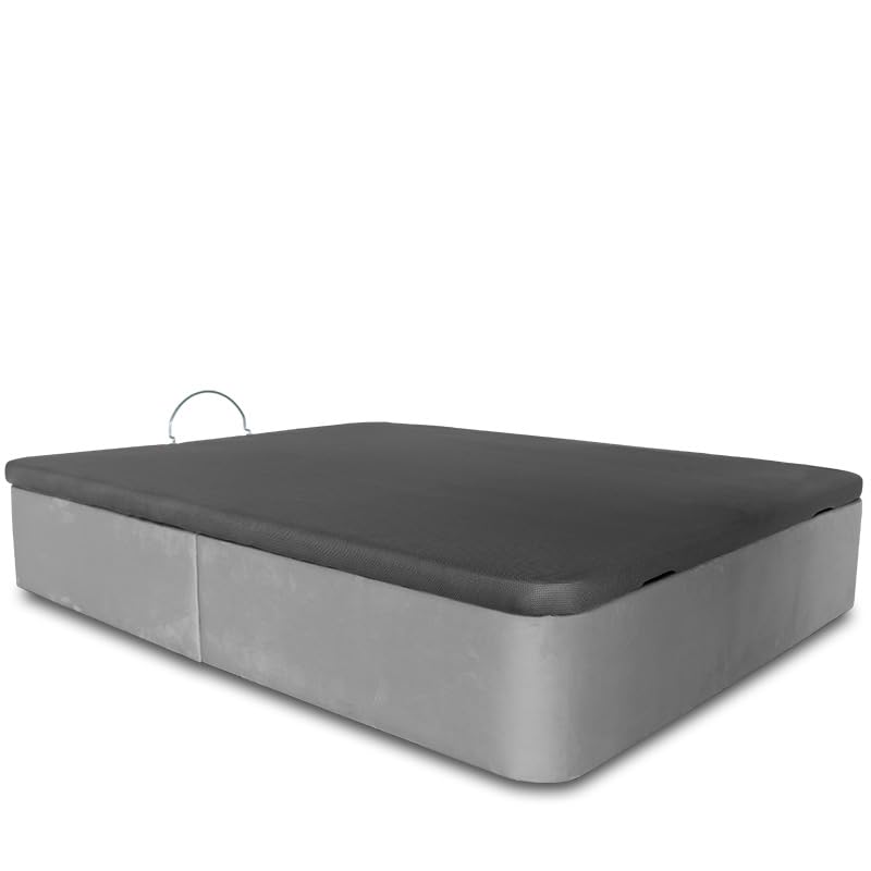 Ventadecolchones - Canapé Abatible Serena Gran Capacidad, Tapizado en Terciopelo Gris con Tapa en Tejido 3D Transpirable, 120 x 180 cm