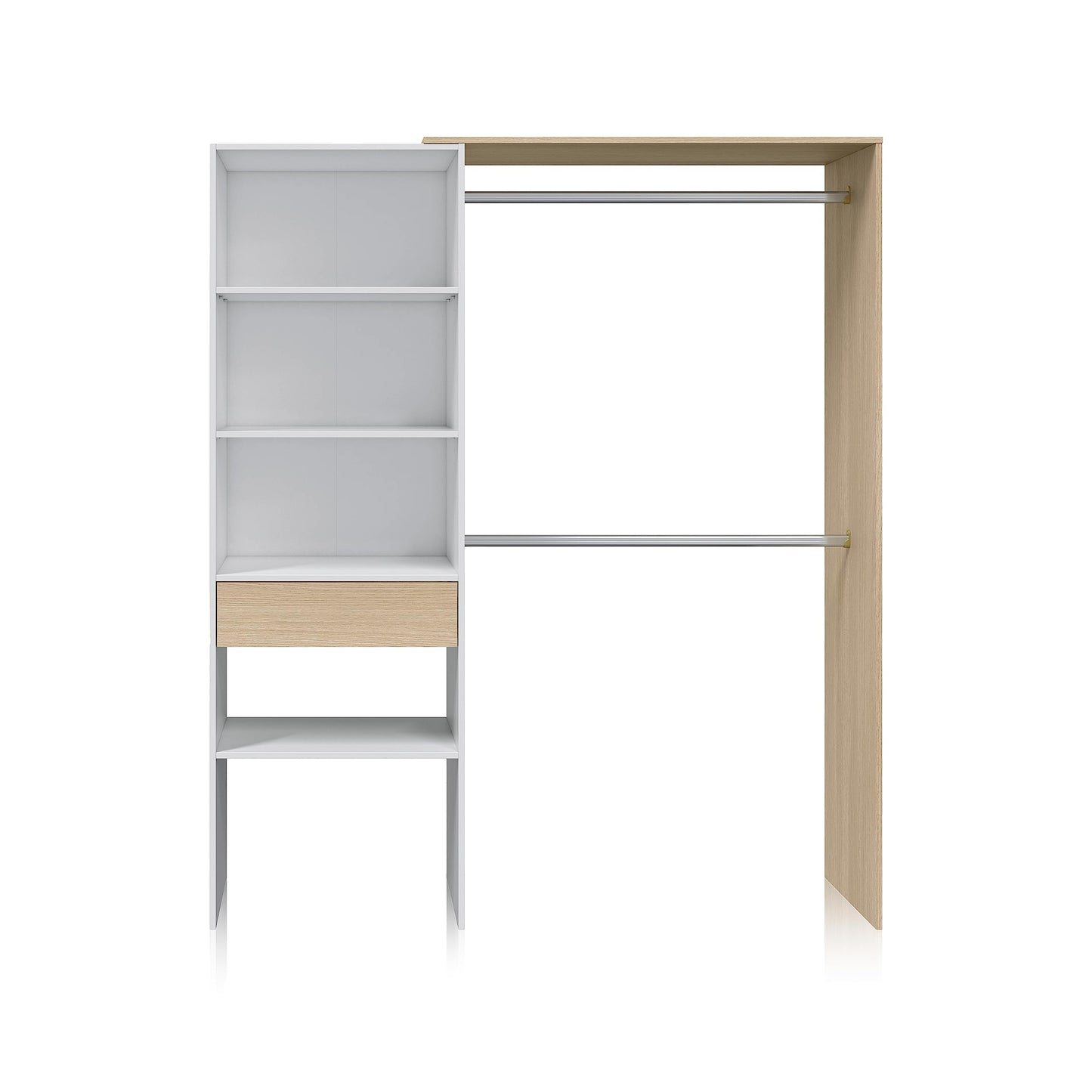 Habitdesign Armario Vestidor, Armario 2 Barras 4 Estantes 1 Cajón, 187x158x40 (AltoxAnchoxFondo - en cm), Vestidor Reversible Color Blanco Artik y Roble