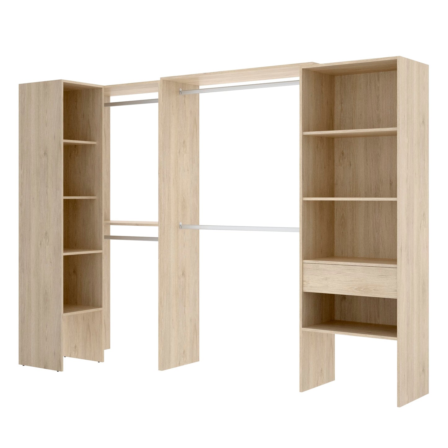 DEKIT GRUPO RIMOBEL SUIT - Conjunto de Vestidor rinconero con dos columnas y zona de barras - Natural - 187 cm (Alto) x 248 cm (Ancho) x 80 cm (Prof.)