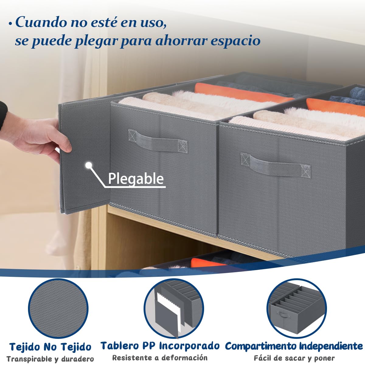 Niviy Organizador Armario Ropa Caja Ordenar Pantalones Plegable para Jeans,Bufanda,Camisetas Separadores De Cajones con 7 Compartimentos 44x30x20cm 2PCS