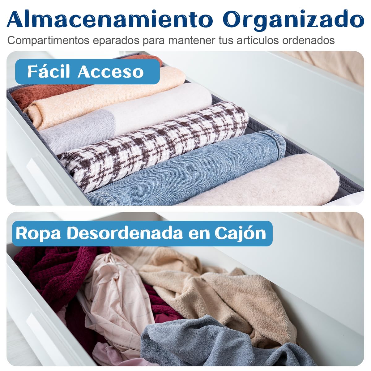 Niviy Organizador Armario Ropa Caja Ordenar Pantalones Plegable para Jeans,Bufanda,Camisetas Separadores De Cajones con 7 Compartimentos 44x30x20cm 2PCS