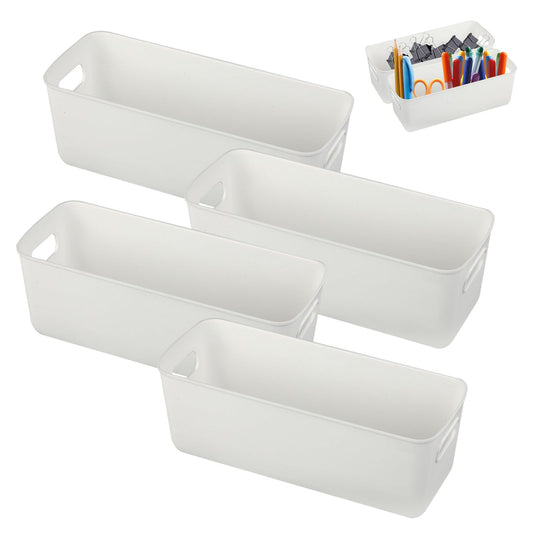 Bafumiu Pack de 4 Cajas de Almacenaje de Plástico 27 cm, Pequeñas Cestas Organizadoras Blancas, Perfectas para Cocina, Baño, Estantes, Diseño Práctico y Versátil para Usos Múltiples.