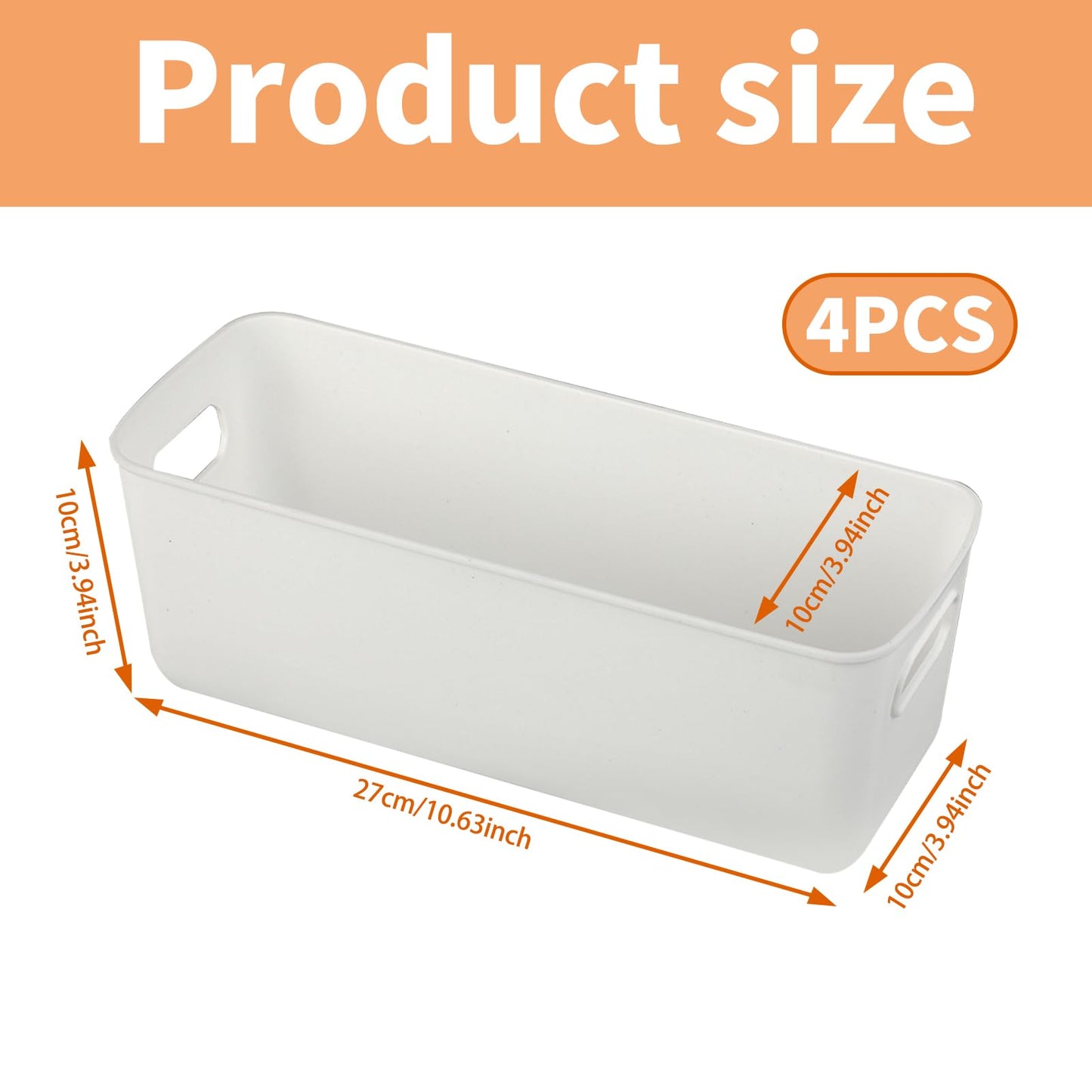 Bafumiu Pack de 4 Cajas de Almacenaje de Plástico 27 cm, Pequeñas Cestas Organizadoras Blancas, Perfectas para Cocina, Baño, Estantes, Diseño Práctico y Versátil para Usos Múltiples.