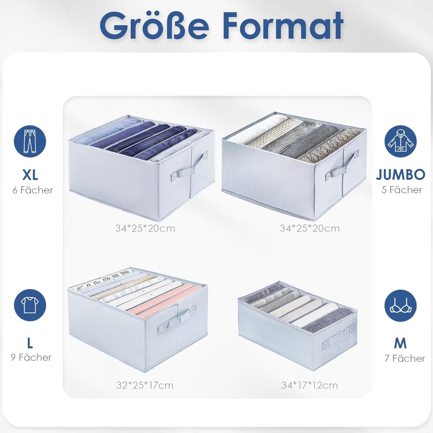 hinrey 3 pcs Organizador Armario Ropa, Cajas Almacenamiento Plegable de Tela. Para Jeans Pantalones, Suéter, Camisetas, Separadores De Cajones 25cm*34cm*20cm*6