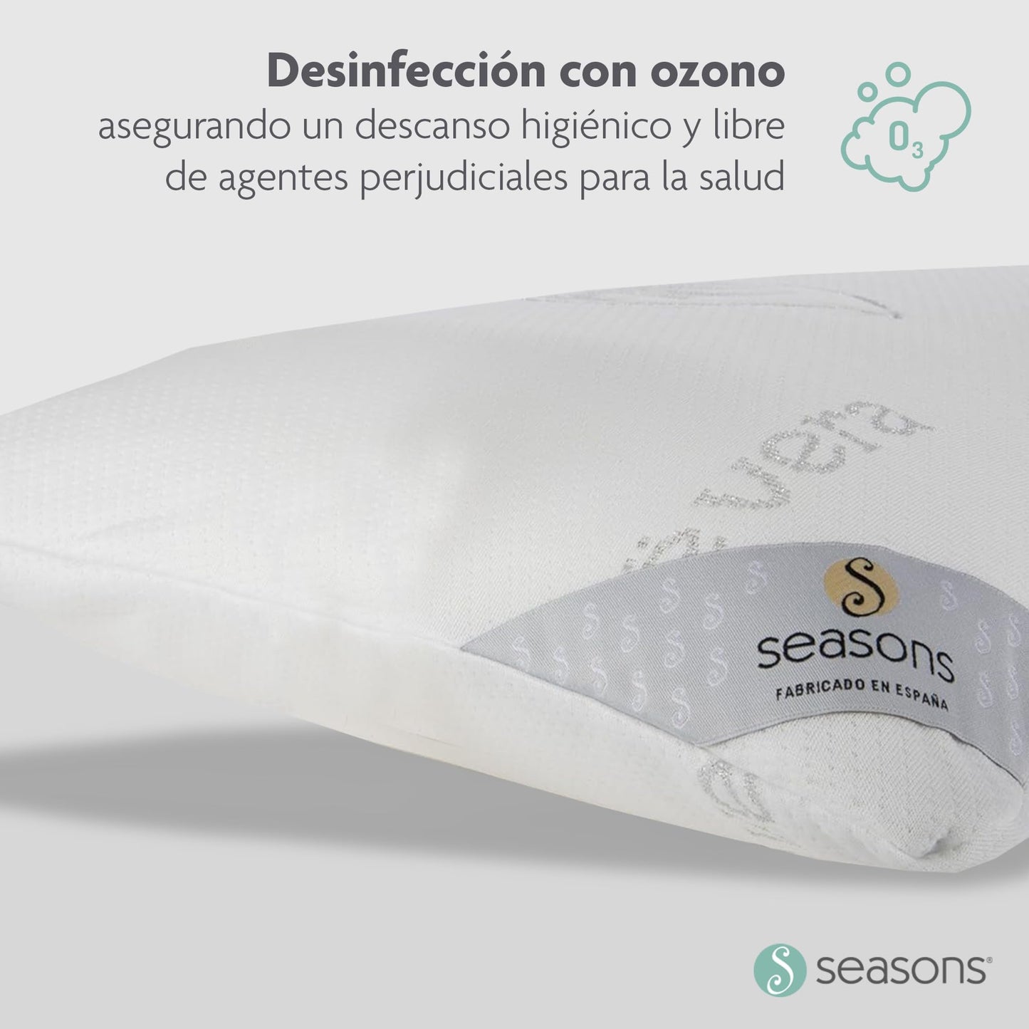 SEASONS - Pack 2 Almohadas Viscoelásticas 70 cm, Antiácaros y Antibacterias, Tejido con Hilo de Plata y Aloe Vera, Doble Funda, Tratamiento con Limpieza de Ozono, Fabricado en España
