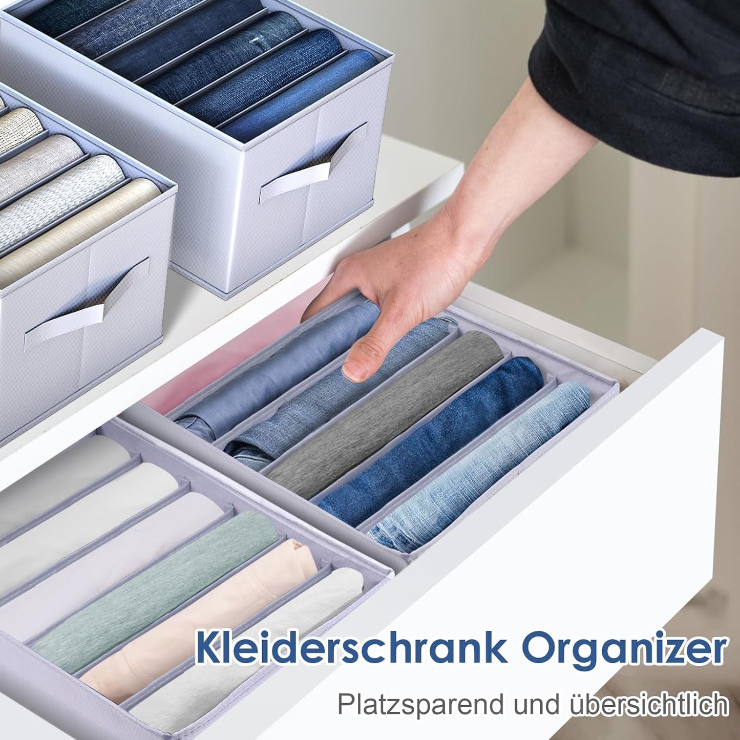 hinrey 3 pcs Organizador Armario Ropa, Cajas Almacenamiento Plegable de Tela. Para Jeans Pantalones, Suéter, Camisetas, Separadores De Cajones 25cm*34cm*20cm*6
