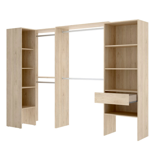 DEKIT GRUPO RIMOBEL SUIT - Conjunto de Vestidor rinconero con dos columnas y zona de barras - Natural - 187 cm (Alto) x 248 cm (Ancho) x 80 cm (Prof.)