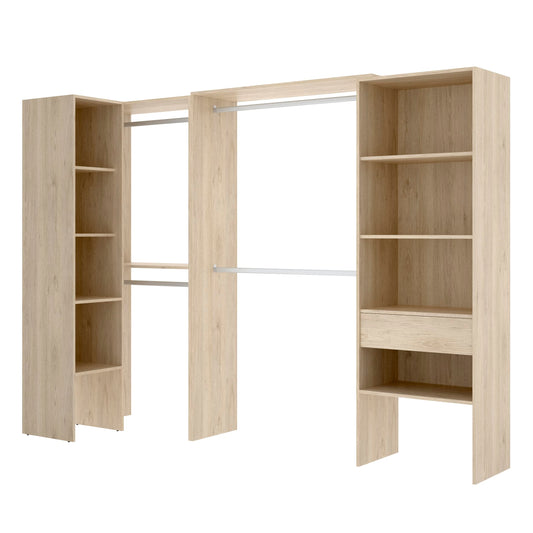 DEKIT GRUPO RIMOBEL SUIT - Conjunto de Vestidor rinconero con dos columnas y zona de barras - Natural - 187 cm (Alto) x 248 cm (Ancho) x 80 cm (Prof.)