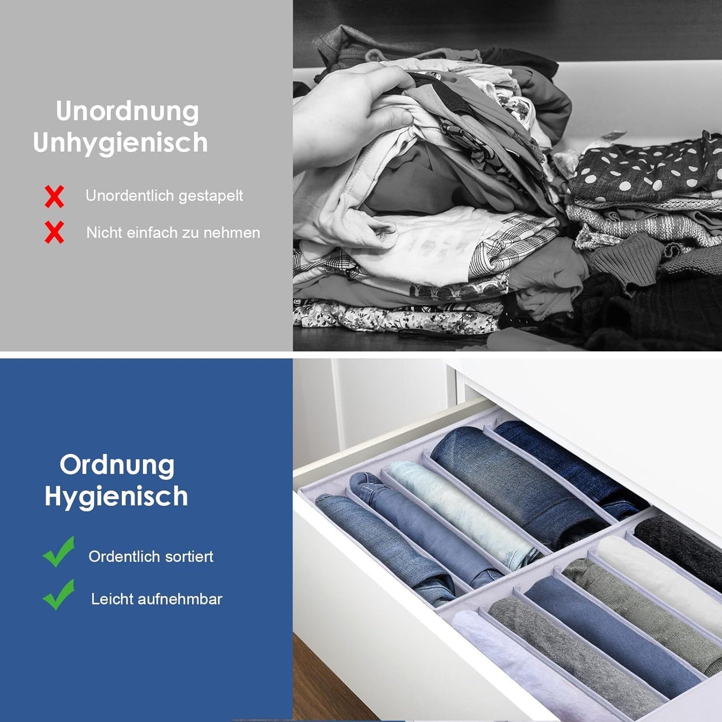 hinrey 3 pcs Organizador Armario Ropa, Cajas Almacenamiento Plegable de Tela. Para Jeans Pantalones, Suéter, Camisetas, Separadores De Cajones 25cm*34cm*20cm*6