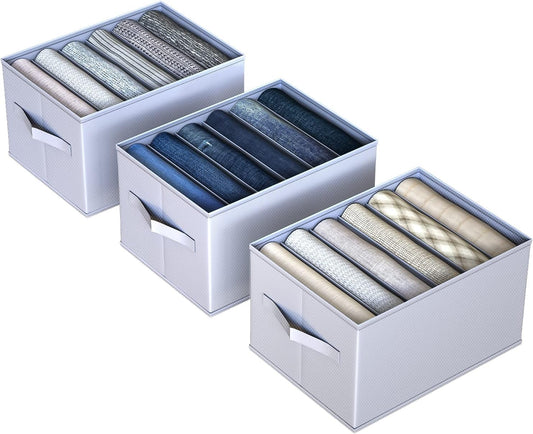 hinrey 3 pcs Organizador Armario Ropa, Cajas Almacenamiento Plegable de Tela. Para Jeans Pantalones, Suéter, Camisetas, Separadores De Cajones 25cm*34cm*20cm*6