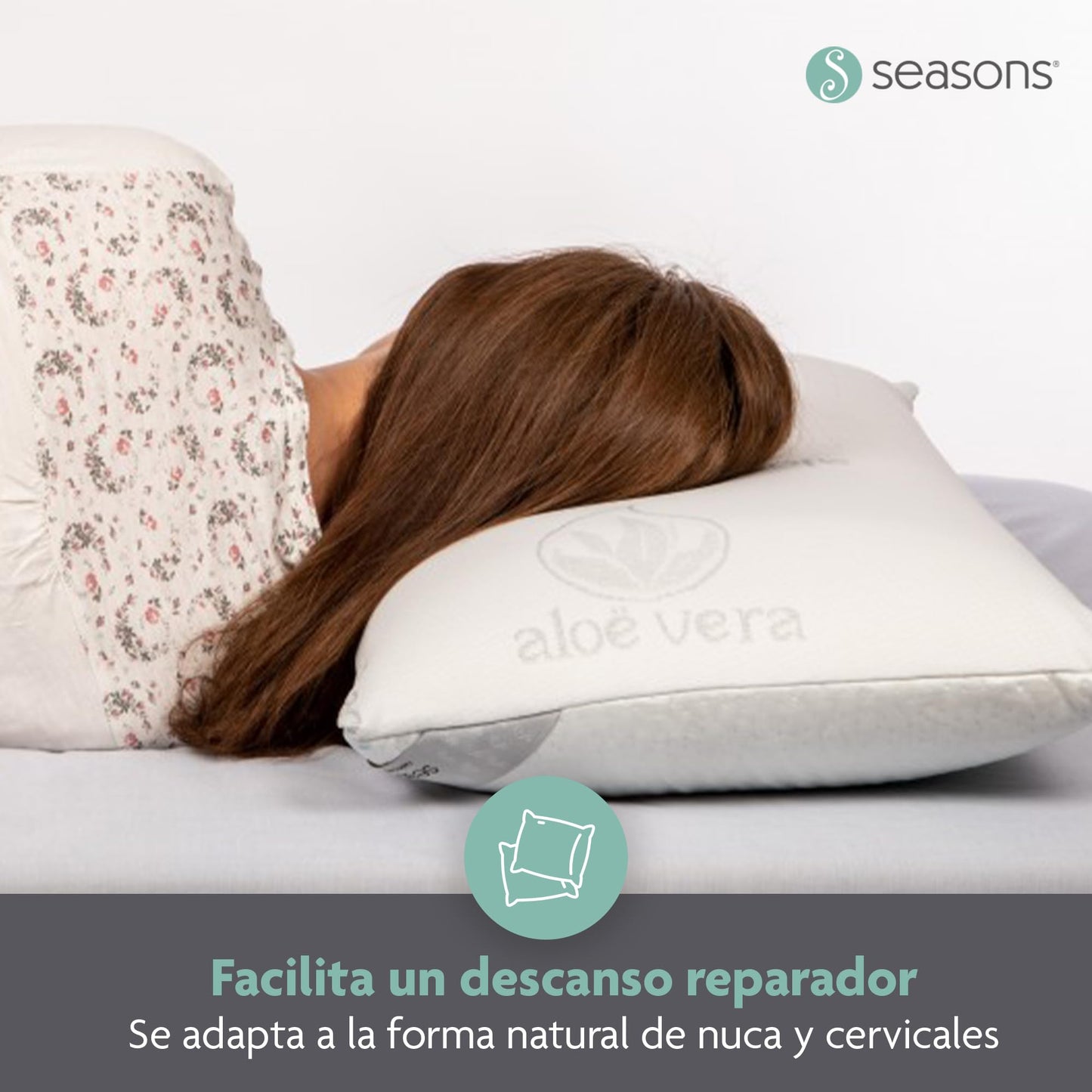 SEASONS - Pack 2 Almohadas Viscoelásticas 70 cm, Antiácaros y Antibacterias, Tejido con Hilo de Plata y Aloe Vera, Doble Funda, Tratamiento con Limpieza de Ozono, Fabricado en España