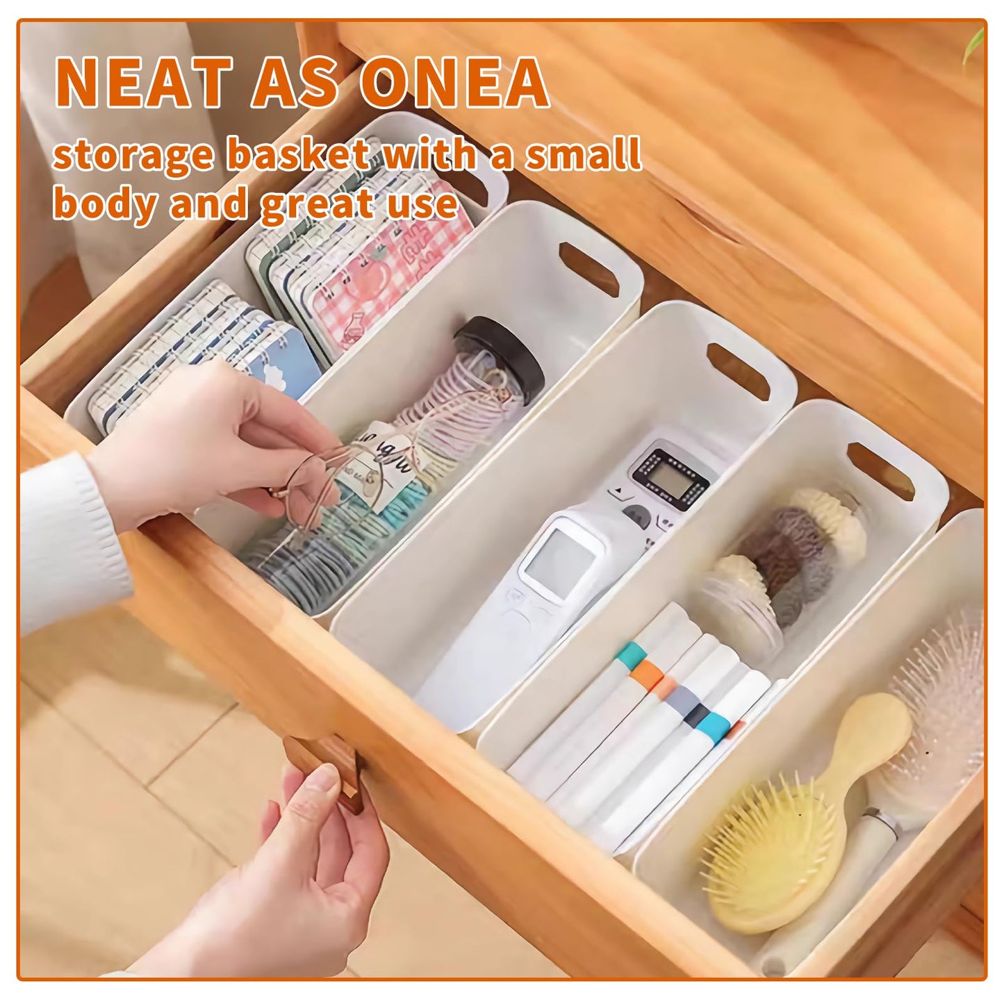 Bafumiu Pack de 4 Cajas de Almacenaje de Plástico 27 cm, Pequeñas Cestas Organizadoras Blancas, Perfectas para Cocina, Baño, Estantes, Diseño Práctico y Versátil para Usos Múltiples.
