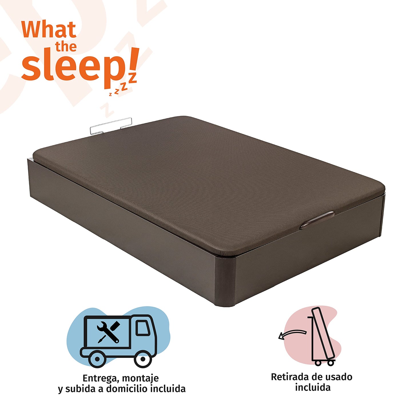 What The Sleep I Canapé abatible Gran Capacidad I 150x190 I Montaje en Domicilio y Retirada Usado Incluido I Tapa 3D I Color Wengué I 6 Colores I Esquinas Redondeadas en Madera I Alta Durabilidad