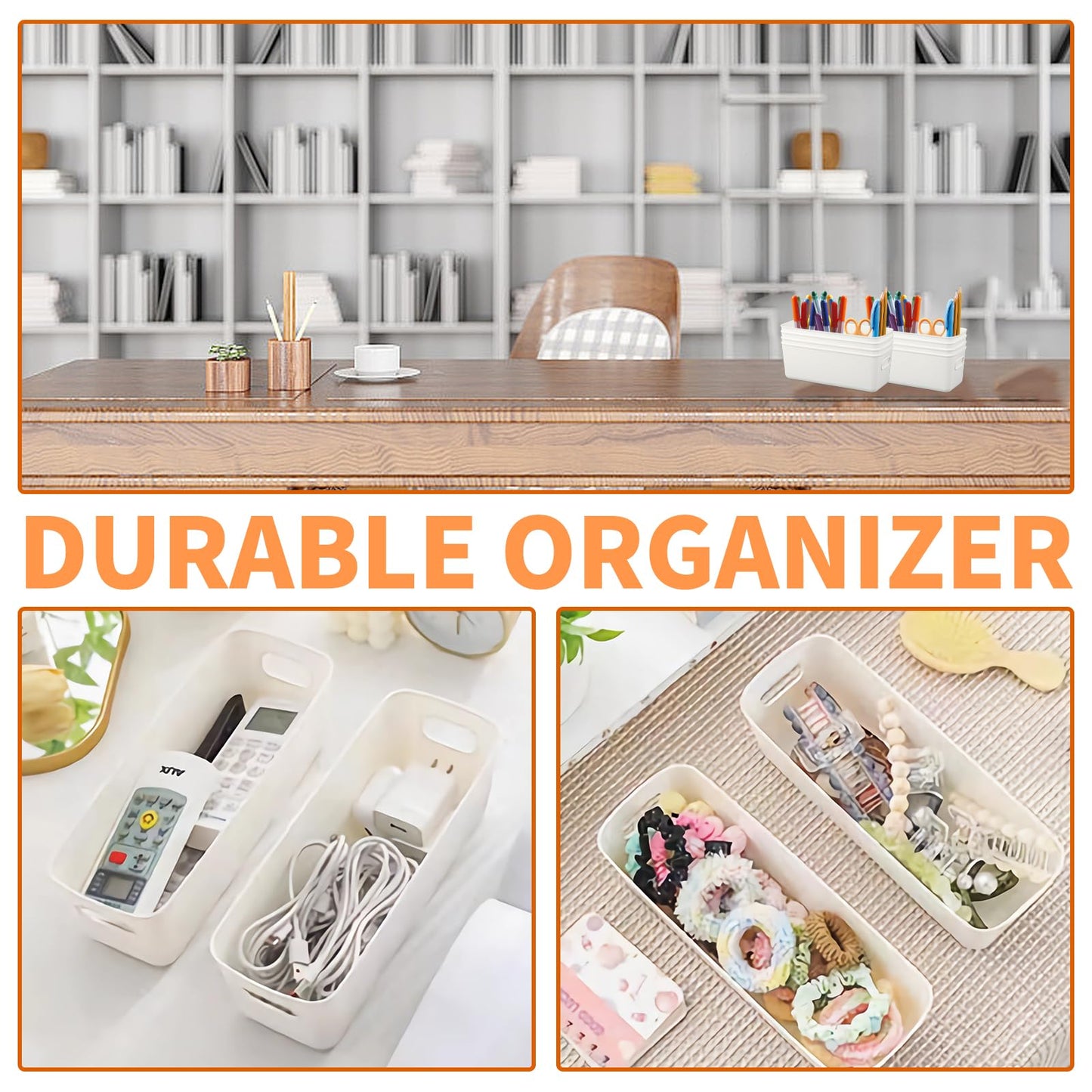 Bafumiu Pack de 4 Cajas de Almacenaje de Plástico 27 cm, Pequeñas Cestas Organizadoras Blancas, Perfectas para Cocina, Baño, Estantes, Diseño Práctico y Versátil para Usos Múltiples.