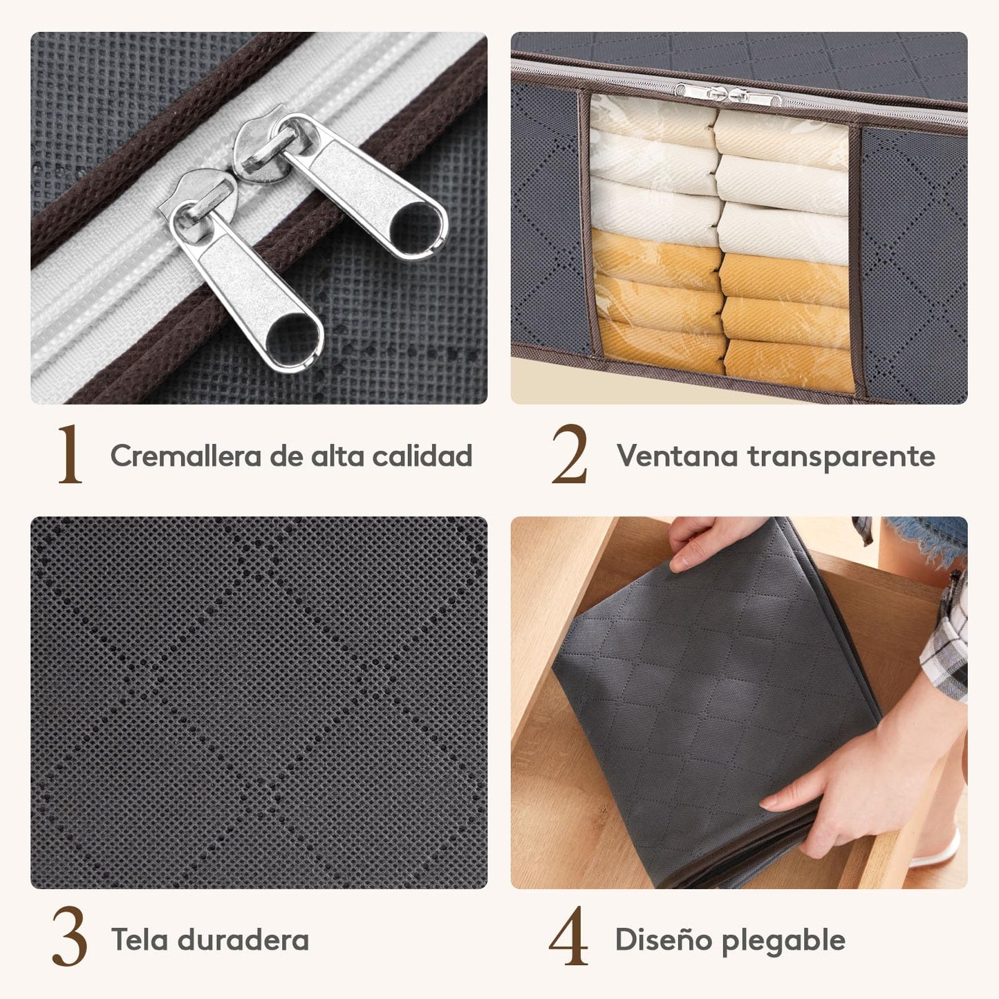 Lifewit 3 Piezas Organizador Ropa, Cajas Almacenaje Ropa Plegable con Asa Reforzada, Bolsas para Guardar Ropa de Tejido Resistente y Ventana Transparente para Suéteres, Abrigos, Mantas, 35L, Gris